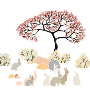 grand carnet postale lapins blanc