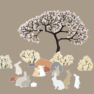 grand carnet postale lapins gris