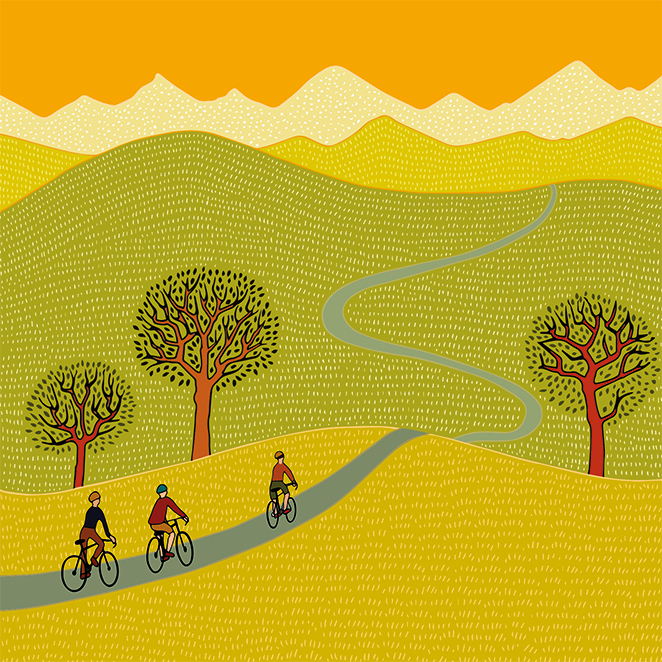 grand carnet postale trois cyclistes