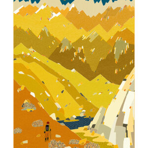 affiche montagnes loin automne marcheur