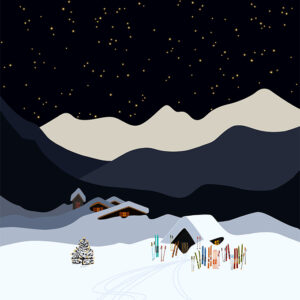 affiche chalets alpages hiver nuit